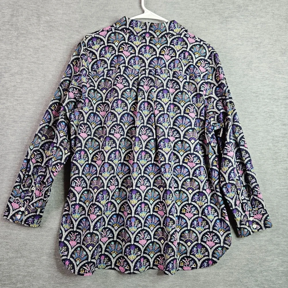 Talbots Plus Petite Women's 2XP Floral Print Button Front Blouse Black Purple